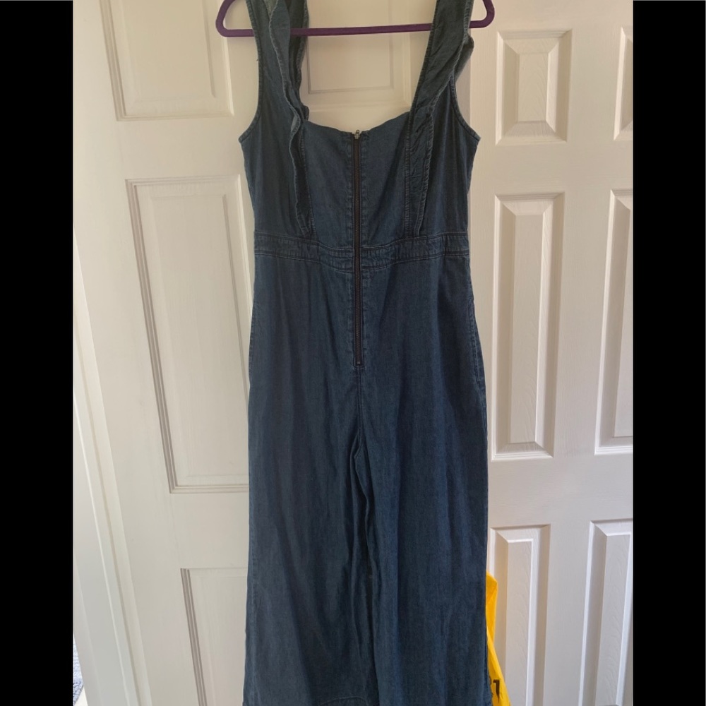 Free people denim wide leg jumpsuit